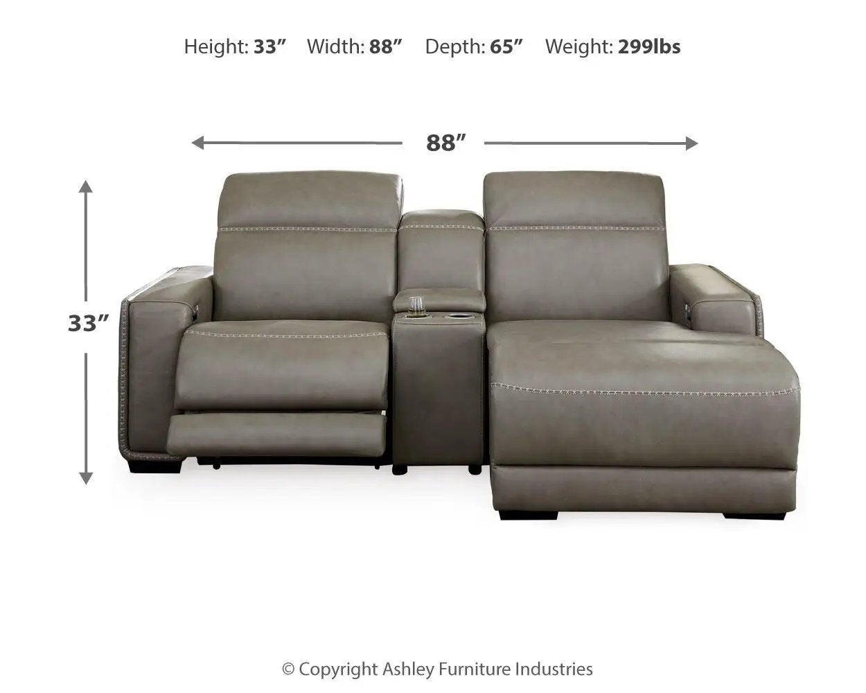 Correze power reclining sectional by Unique Piece Furniture in gray leather with center console on Tampa Home & Garden Store