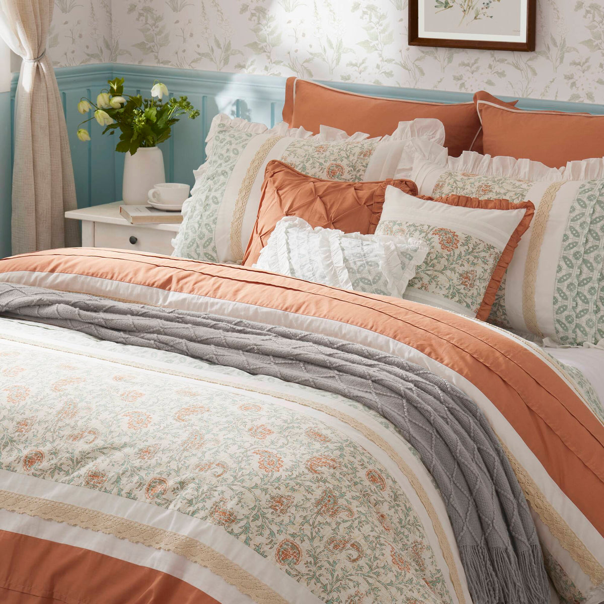 9 Piece Cotton Percale Comforter Set Coral Queen by HouseOfZazla on Tampa Home & Garden Store