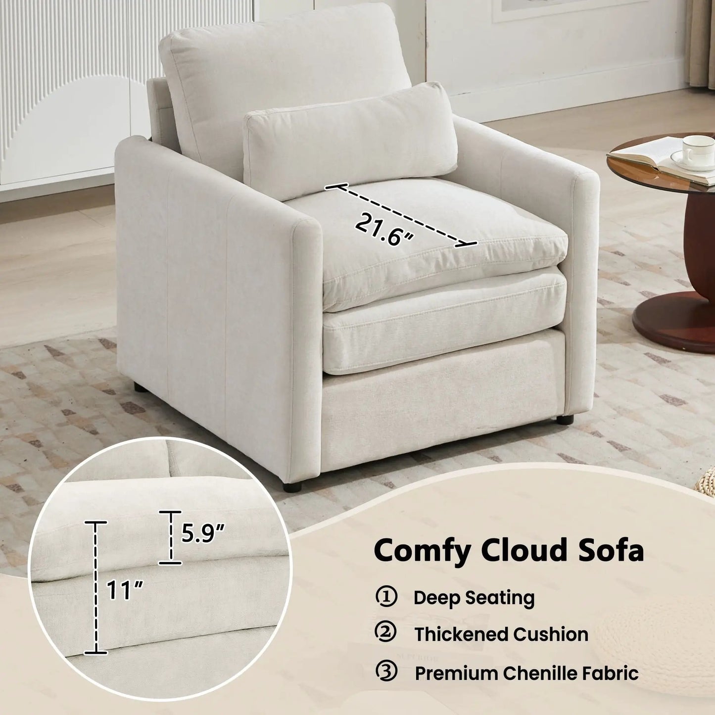 Cloud Sofa Set couch, a 3-piece living room set with deep seating and chenille fabric on Tampa Home & Garden Store