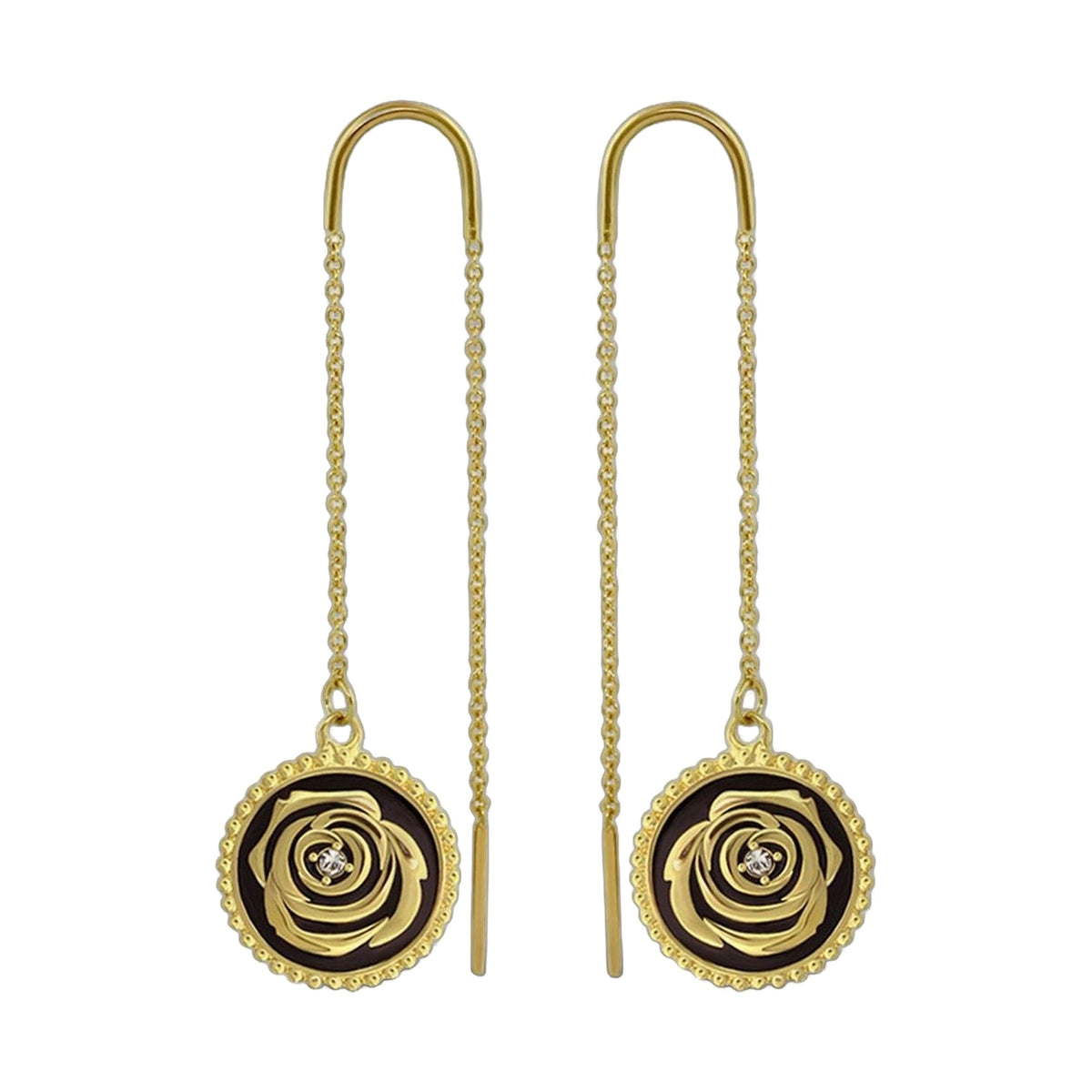 Rosie Passion Earrings — Black Rose Threader, gold-tone chain, Lauren G Adams on Tampa Home & Garden Store