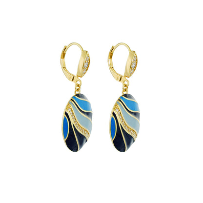 Blue Dream Pavé Wave Disc Drop Earrings Lauren G Adams, gold-tone blue enamel on Tampa Home & Garden Store