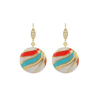 Blue Dream Earrings pair Lauren G Adams, gold-tone pavé wave disc drops red turquoise enamel on Tampa Home & Garden Store