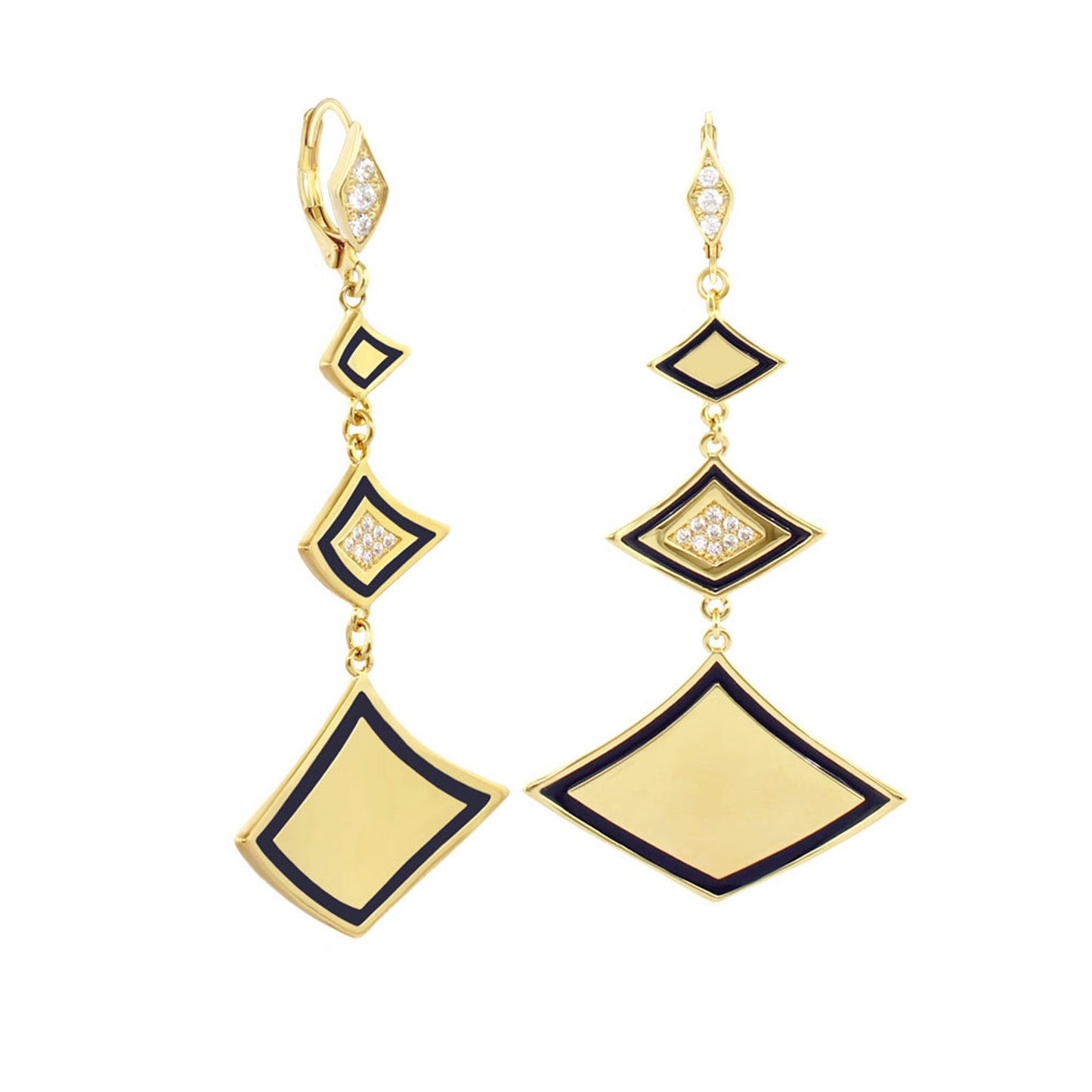 Imagine Thai Earrings gold drop with diamonds and black enamel diamonds by Lauren G Adams on Tampa Home & Garden Store