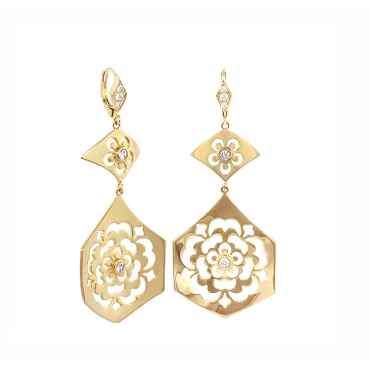 Lux chandelier earrings by Lauren G Adams, gold-tone floral filigree with crystals, pair on Tampa Home & Garden Store