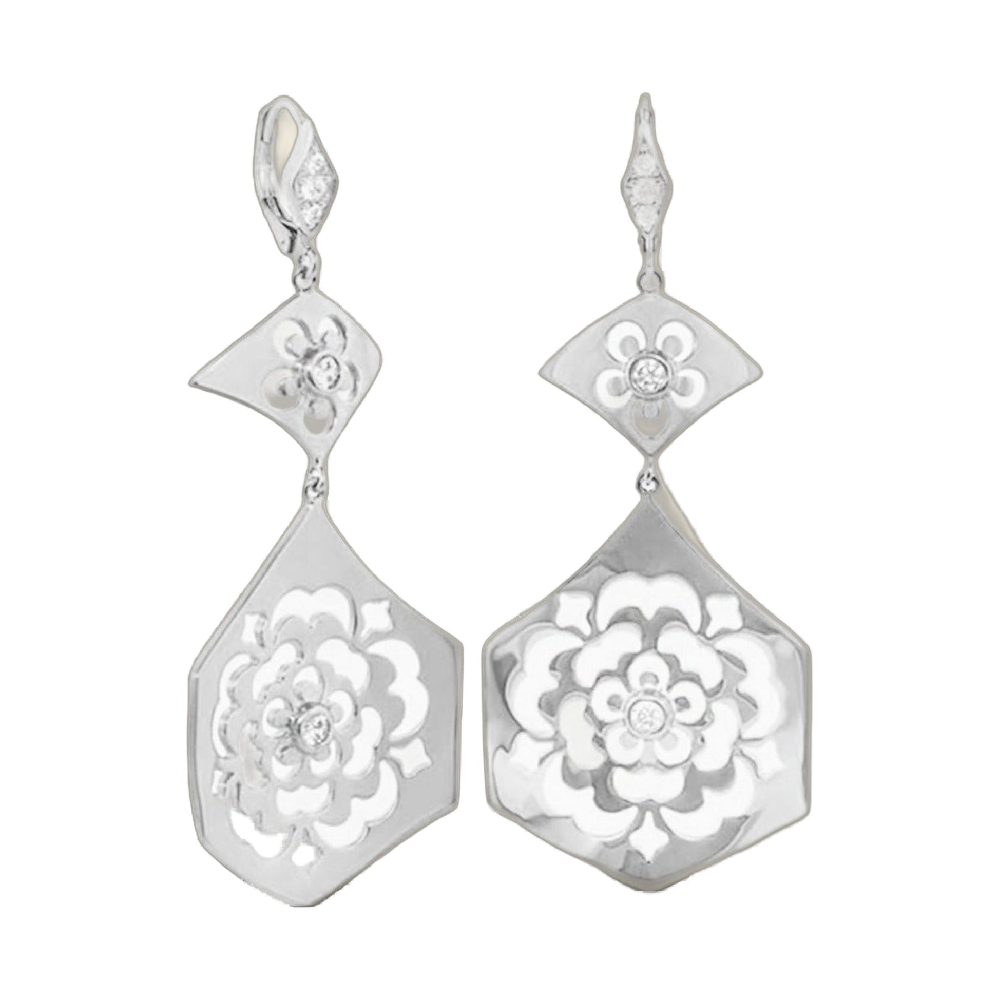 Lux Earrings chandelier drops by Lauren G Adams, silver floral filigree pendants, pair on Tampa Home & Garden Store