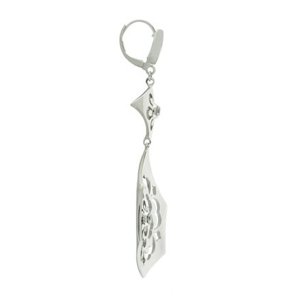 Lux chandelier earrings in silver with ornate cutout leaf pendant on Tampa Home & Garden Store