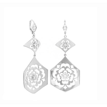 Lux Earrings chandelier in silver with floral cutouts and crystal accents by Lauren G Adams on Tampa Home & Garden Store