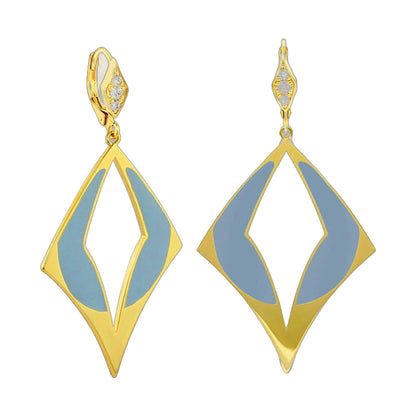 Imagine Thai Dangle Earrings by Lauren G Adams, gold-tone pair with blue enamel triangle panels on Tampa Home & Garden Store