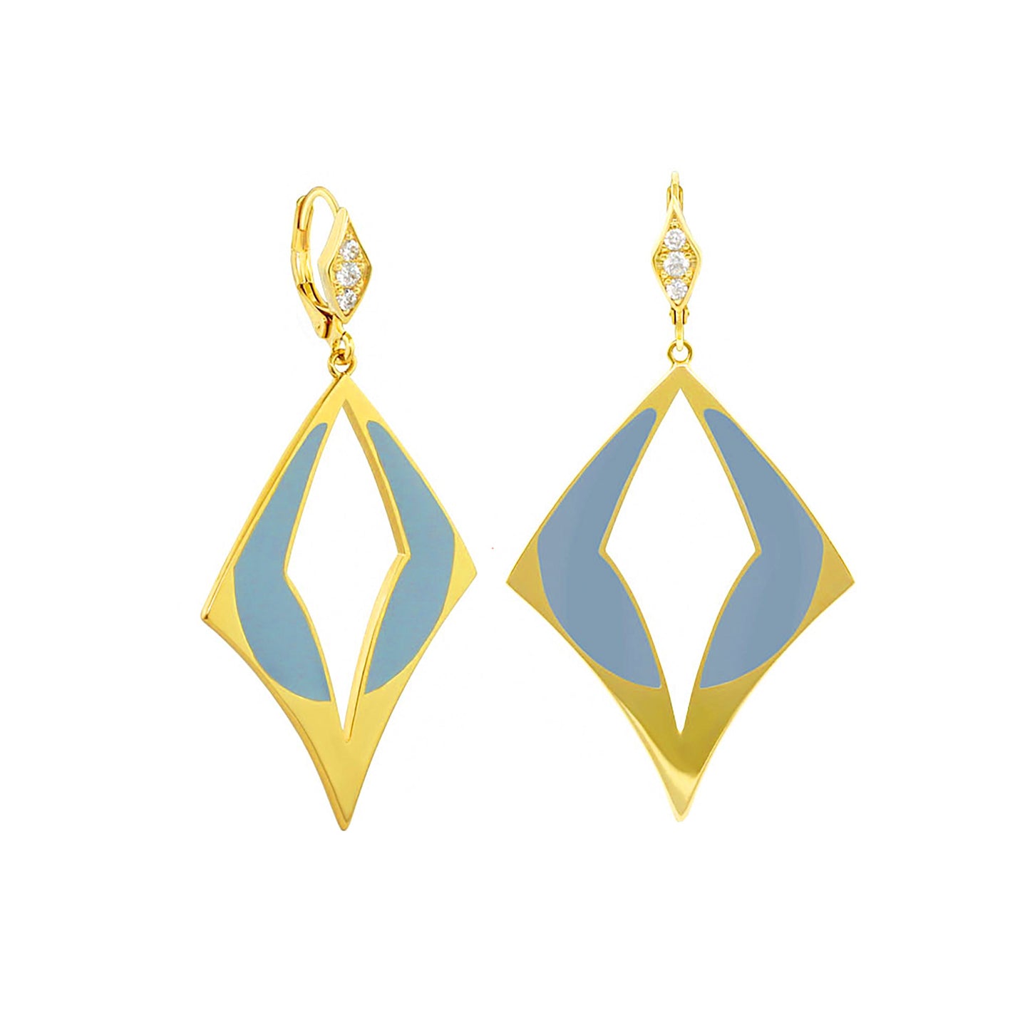 Imagine Thai Earrings by Lauren G Adams, gold-tone dangle earrings with blue enamel, pair on Tampa Home & Garden Store