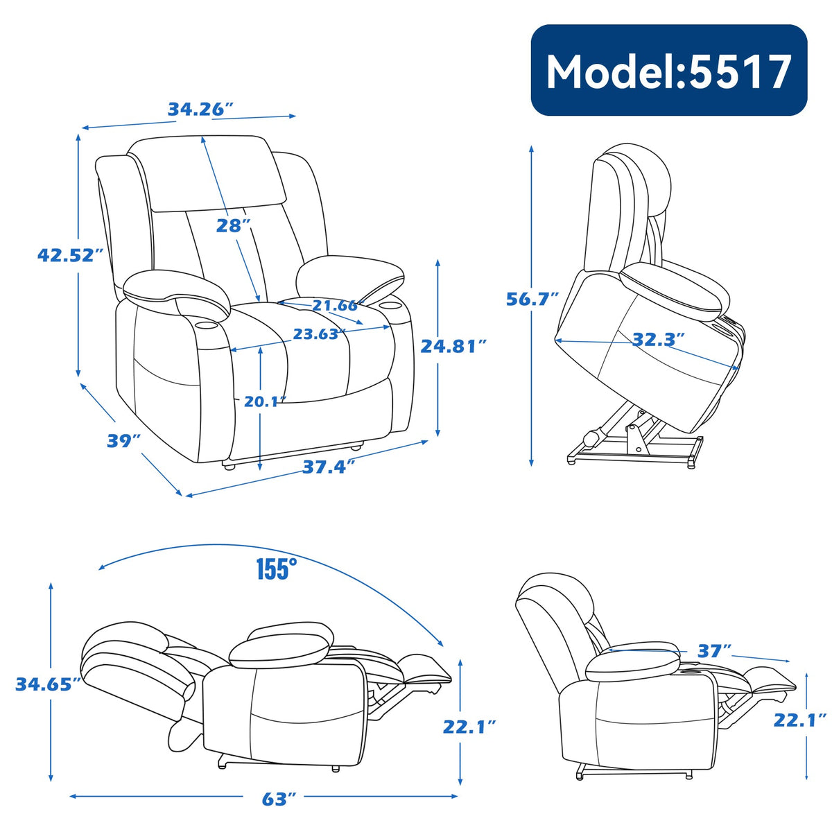 Chenille and power lift recliner with heating