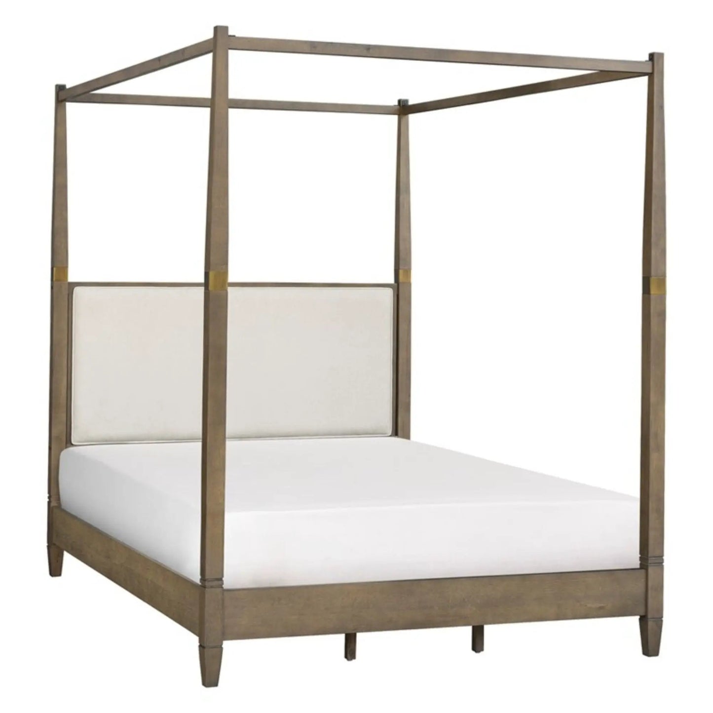 Queen canopy bed frame brown wood with upholstered headboard by Unique Piece Furniture on Tampa Home & Garden Store
