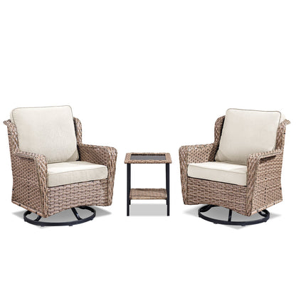2-Person Outdoor Wicker Swivel Rocker Seating Group with beige cushions HouseOfZazla set on Tampa Home & Garden Store