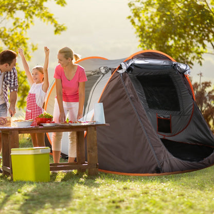 GemGear 3-4 Person Pop-Up Tent with orange/gray fabric and 2 mesh mosquito net windows on Tampa Home & Garden Store