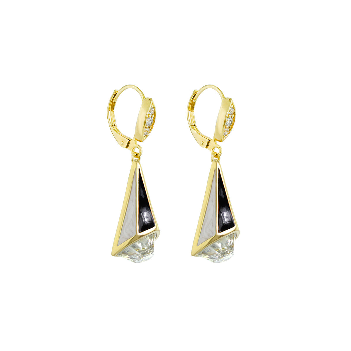 Triplet Earrings by Lauren G Adams, gold-tone triangular drops with black enamel 2 earrings on Tampa Home & Garden Store
