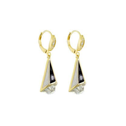 Triplet Earrings by Lauren G Adams, gold-tone triangular drops with black enamel 2 earrings on Tampa Home & Garden Store