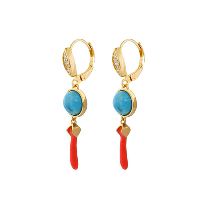 Pretty Little Things Coral Earrings by Lauren G Adams, gold hoops with turquoise drops on Tampa Home & Garden Store