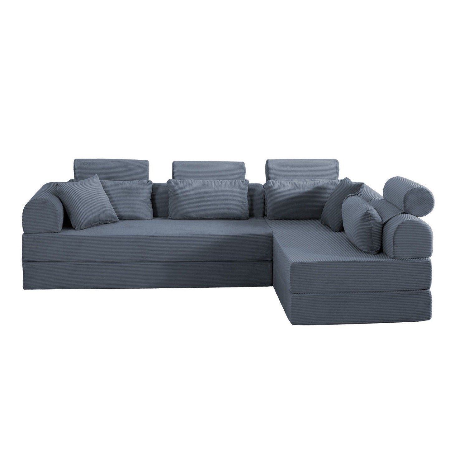 Modern L-Shape Modular Sectional Sofa in blue-gray ribbed fabric by HouseOfZazla stationary on Tampa Home & Garden Store