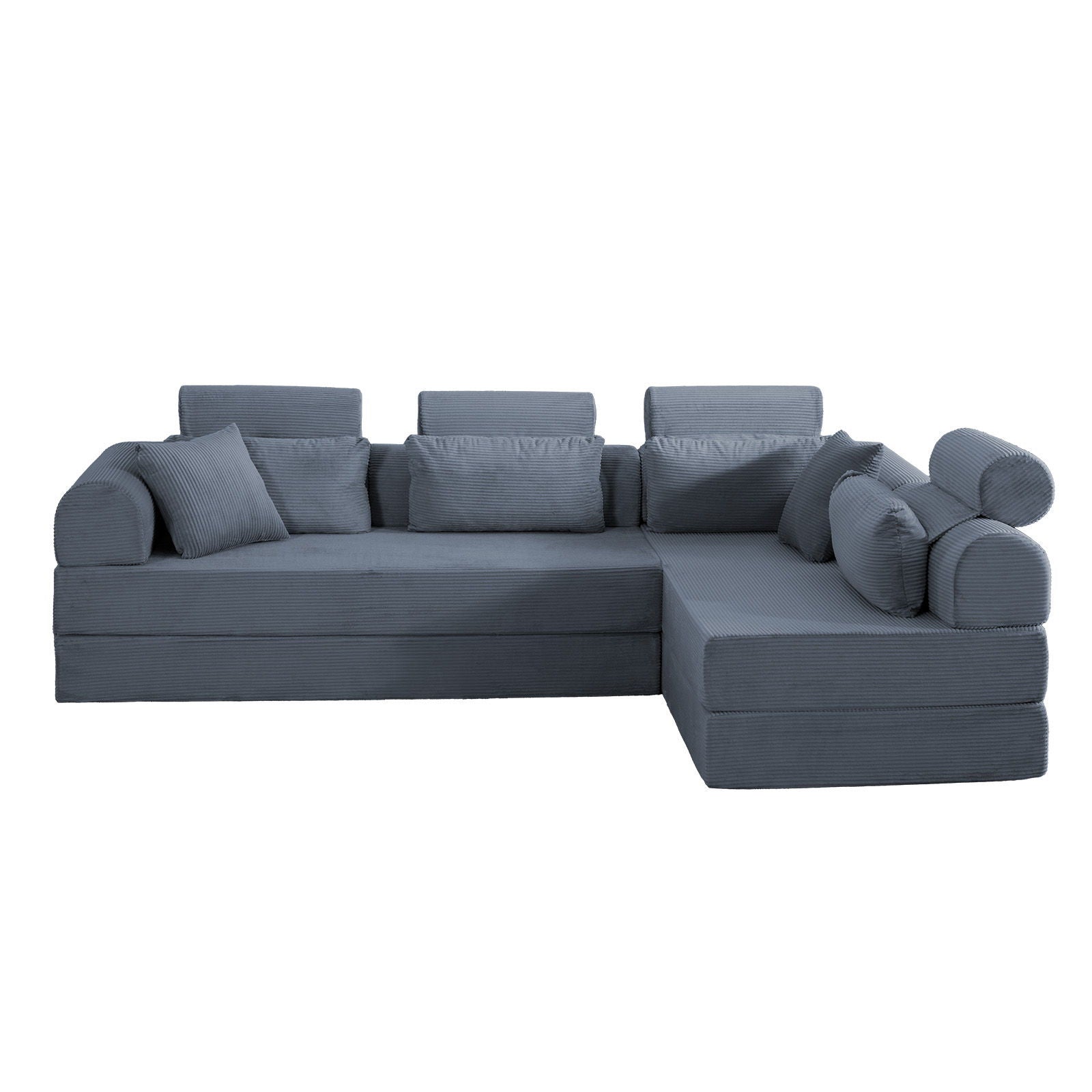 Modern L-Shape Modular Sectional Sofa in blue-gray ribbed fabric by HouseOfZazla stationary on Tampa Home & Garden Store