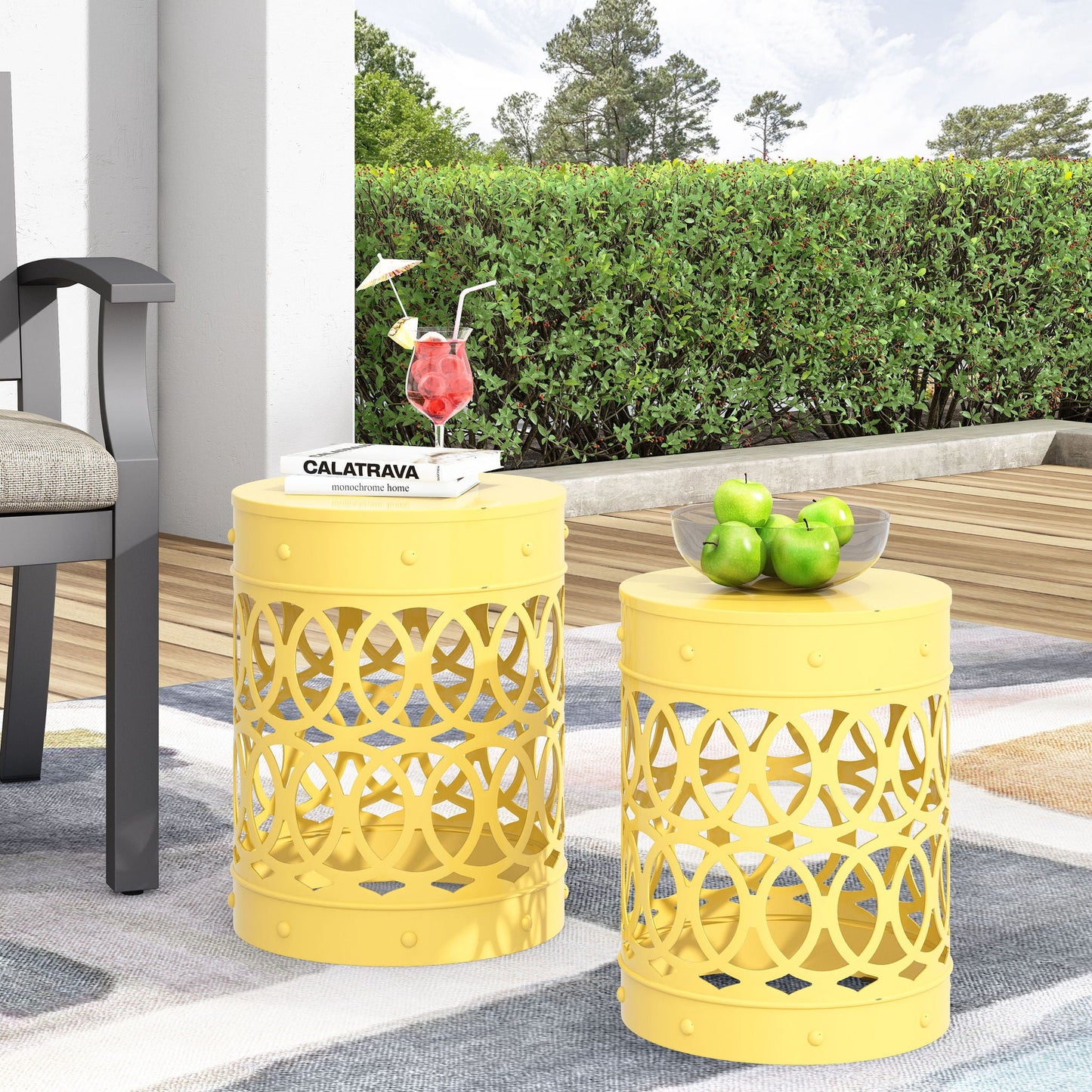 Outdoor Metal Side Tables Set of Two for Patio