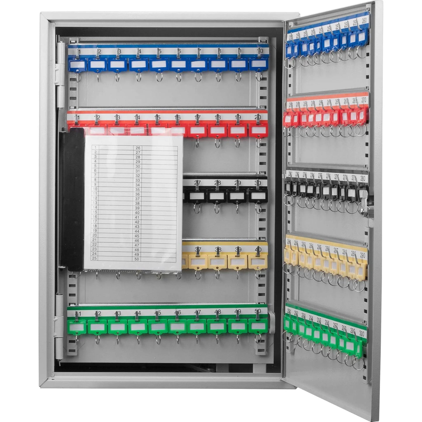 Adjustable key cabinet with lock, color-coded blue and red key tags, wall storage organizer by Unique Piece Furniture on Tampa Home & Garden Store