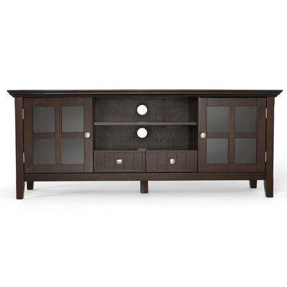 Solid wood TV stand with glass-panel cabinets, open shelf, and drawers by HouseOfZazla on Tampa Home & Garden Store