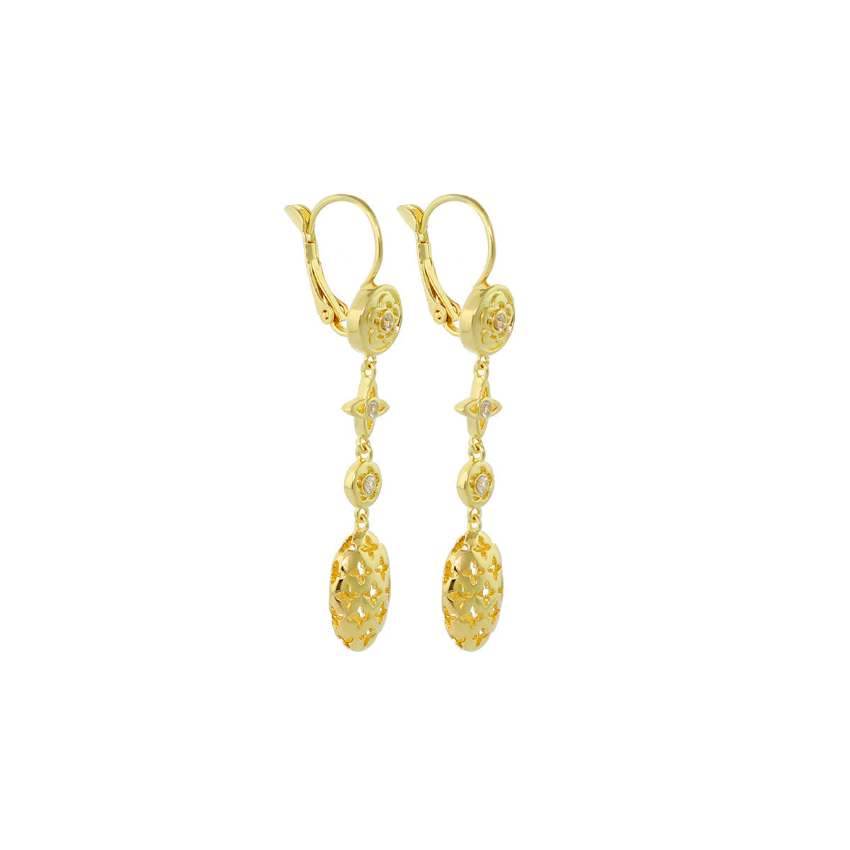 Tic Tac Earrings gold-tone lever-back dangle with circular accents and lattice oval drops on Tampa Home & Garden Store