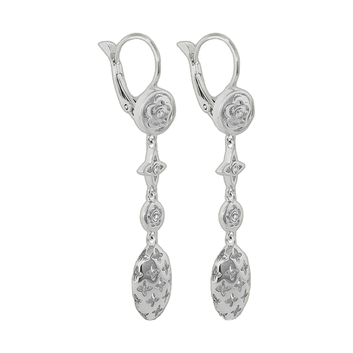 Tic Tac Earrings by Lauren G Adams, silver lever-back dangle with floral round charms pair on Tampa Home & Garden Store