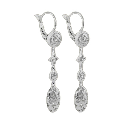 Tic Tac Earrings by Lauren G Adams, silver lever-back dangle with floral round charms pair on Tampa Home & Garden Store