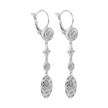 Tic Tac Earrings by Lauren G Adams, pair of drop earrings with floral disks and star links on Tampa Home & Garden Store