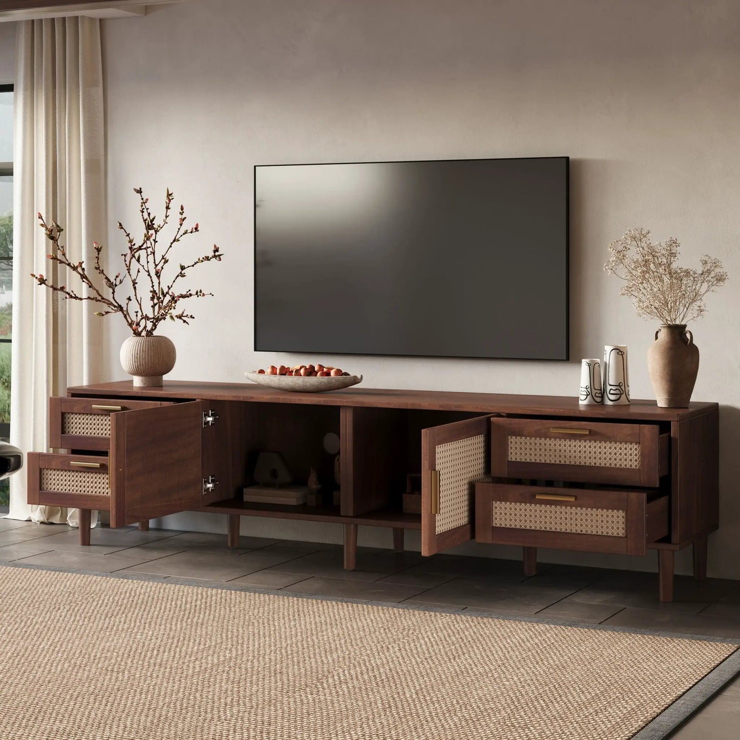 TV Stand Media Console with 4 Drawers Dark Brown