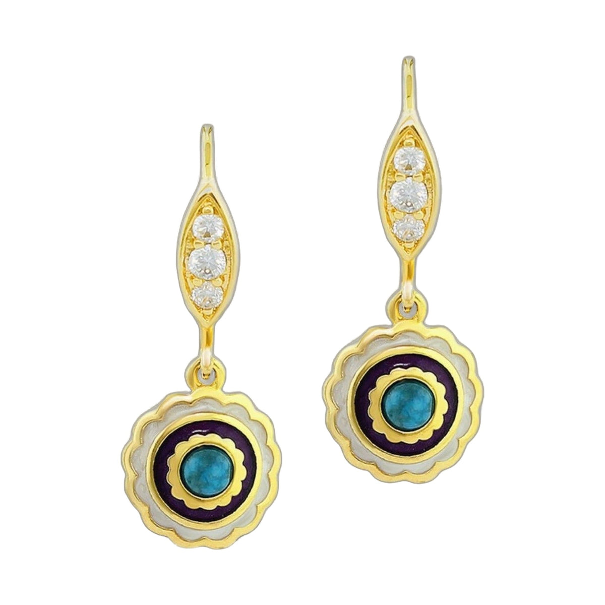 Lucky Hamsa Earrings pair in gold with diamond accents and vibrant enamel drops on Tampa Home & Garden Store