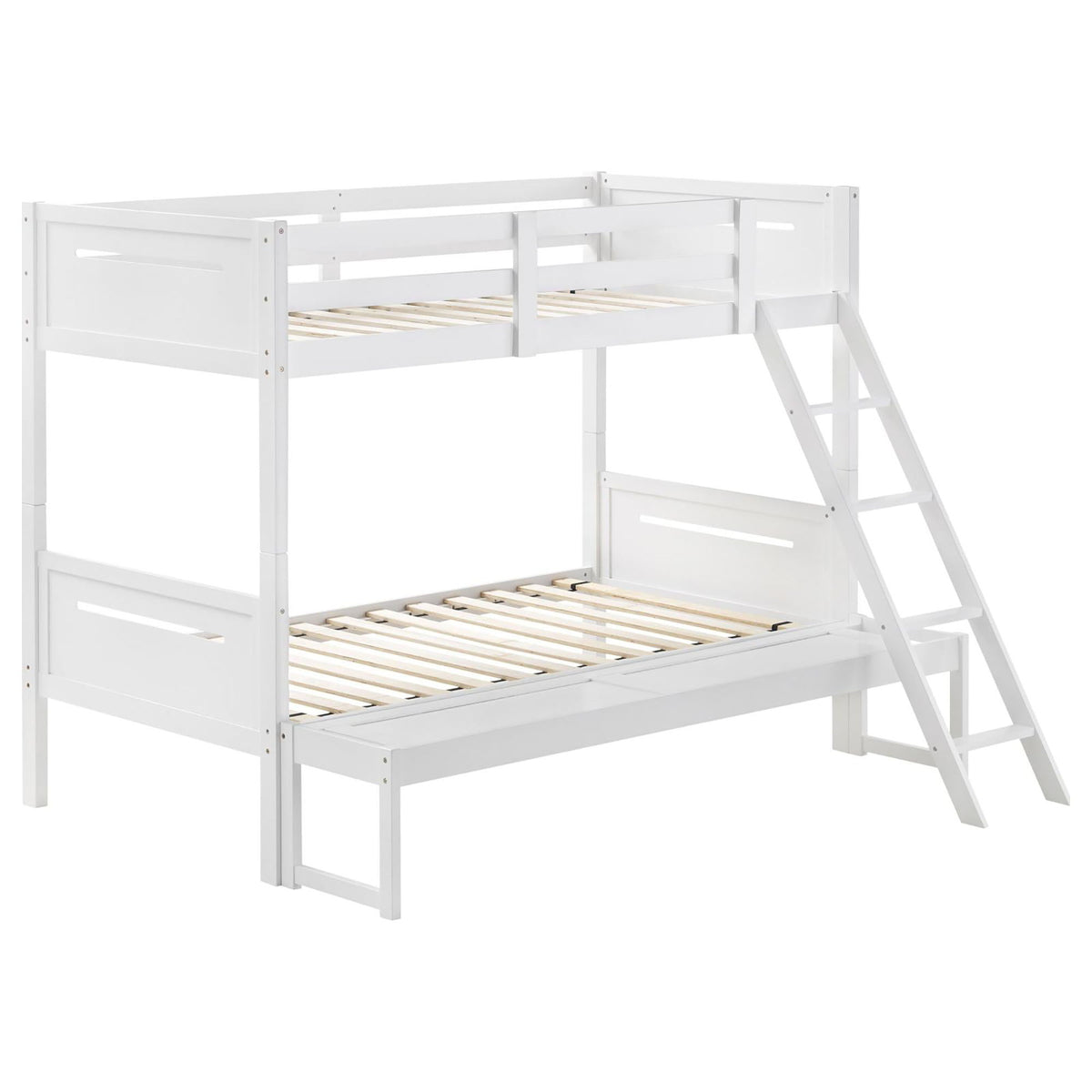 White bunk bed by HouseOfZazla with built-in ladder, safety guardrails and angled access step on Tampa Home & Garden Store