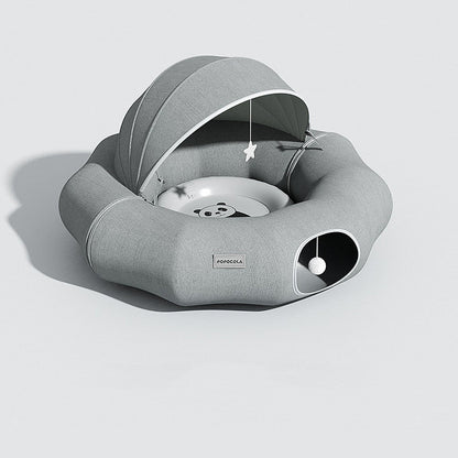 Round cat tunnel nest bed with partial cover and summer mat in gray fabric Sell My Stuff on Tampa Home & Garden Store