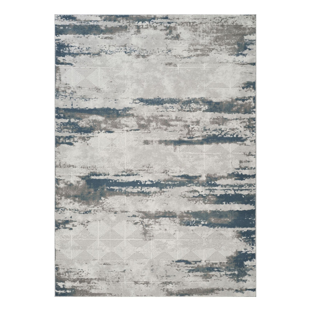 Elegant Gray and Ivory Geometric Area Rug by HouseOfZazla with square-line motif on Tampa Home & Garden Store