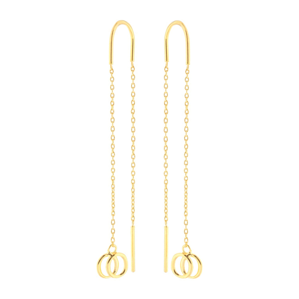 Vogue Fire earrings gold tone threader by Lauren G Adams with long chains and interlocking rings on Tampa Home & Garden Store