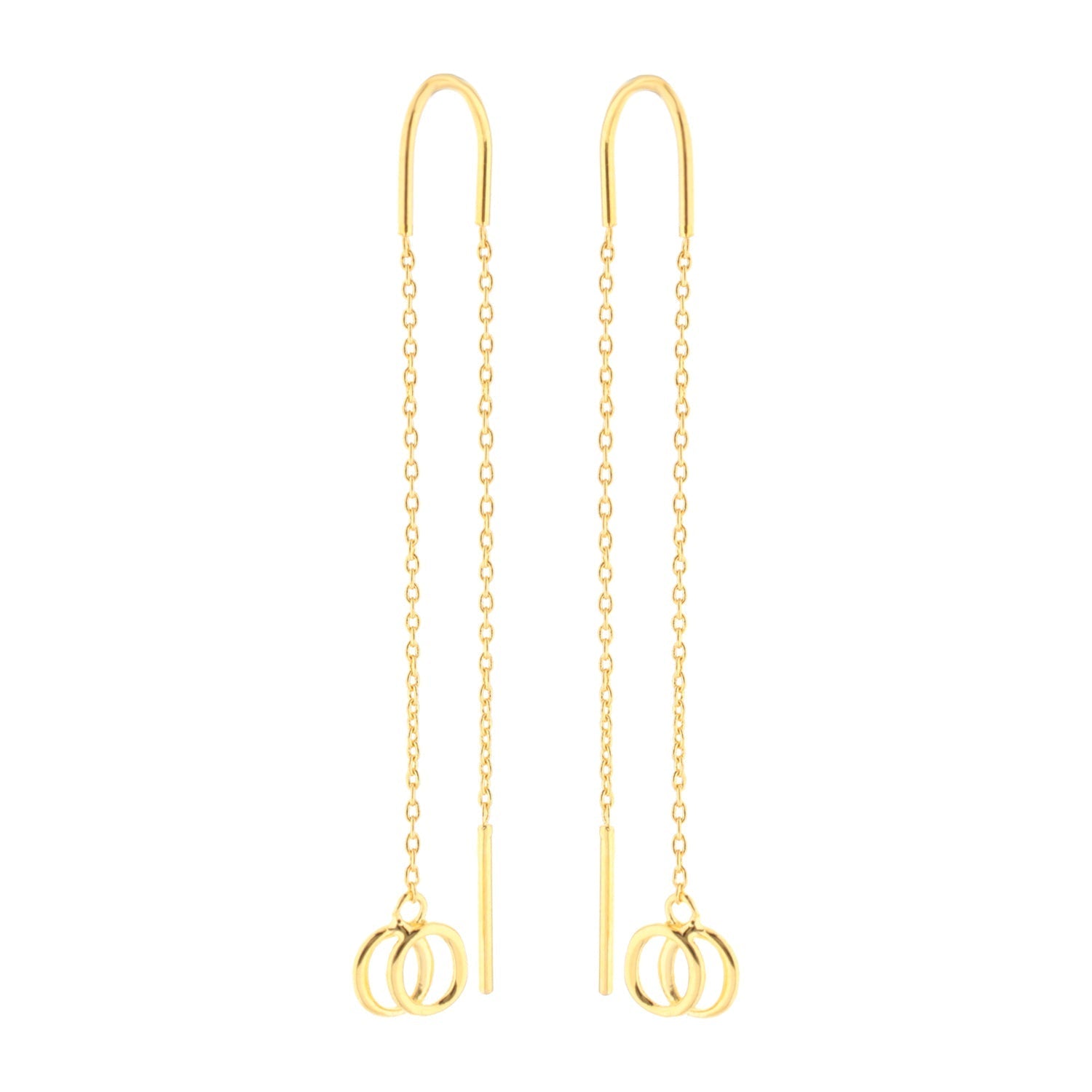 Vogue Fire earrings gold tone threader by Lauren G Adams with long chains and interlocking rings on Tampa Home & Garden Store