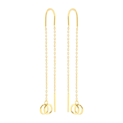 Vogue Fire earrings gold tone threader by Lauren G Adams with long chains and interlocking rings on Tampa Home & Garden Store
