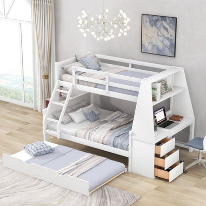 White bunk bed with built-in desk and trundle, 3 storage drawers and shelf by HouseOfZazla on Tampa Home & Garden Store