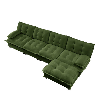 138in L-shaped modern tufted green velvet modular sectional sofa with ottoman HouseOfZazla on Tampa Home & Garden Store