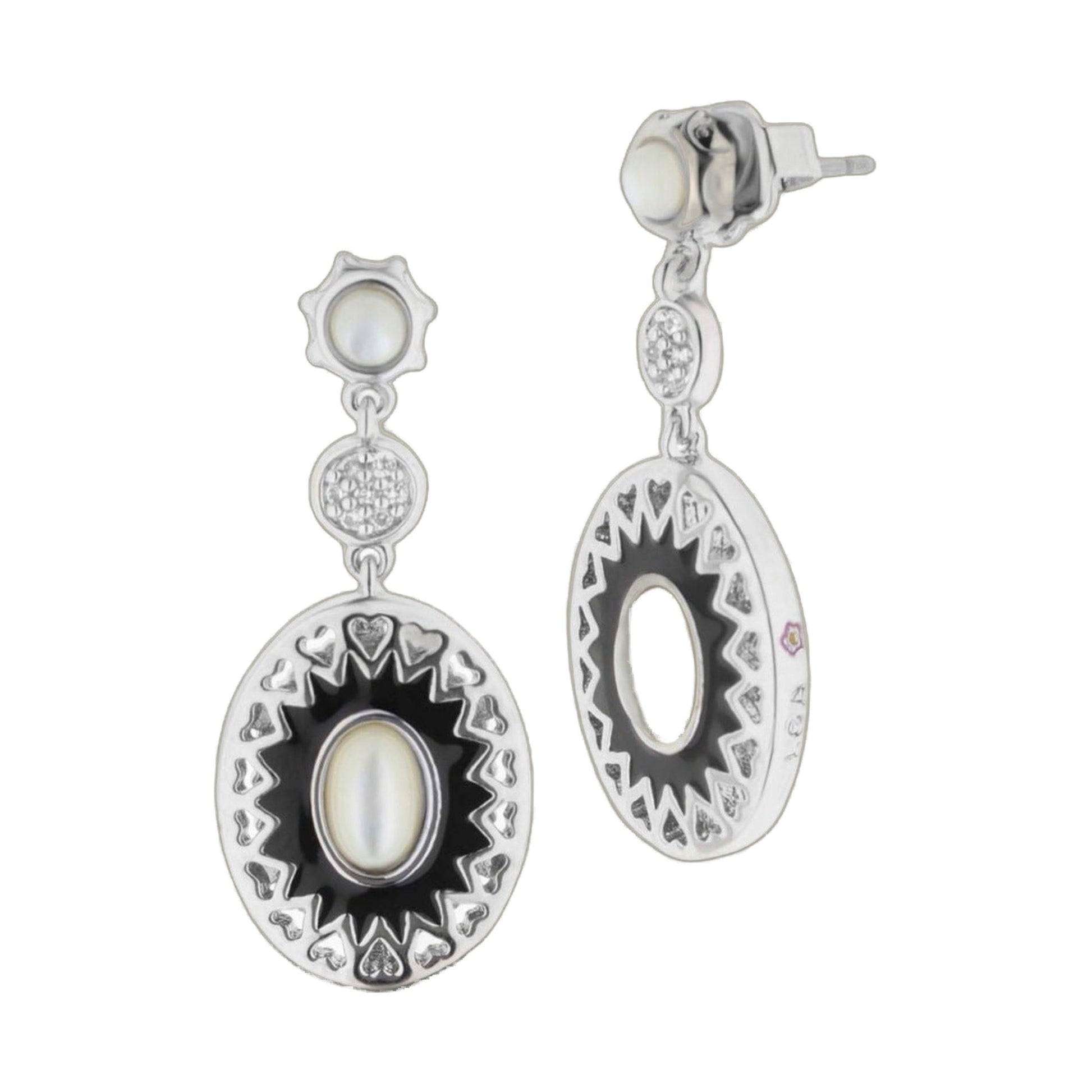 Infinity Earrings by Lauren G Adams, silver-tone drop with pearl centers on Tampa Home & Garden Store