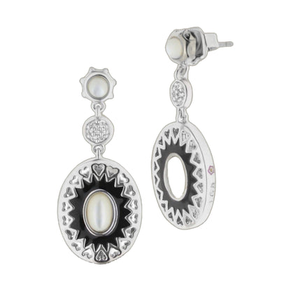Infinity Earrings by Lauren G Adams, silver-tone drop with pearl centers on Tampa Home & Garden Store