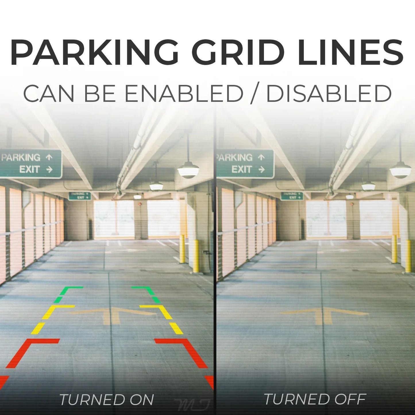 Tailgaters parking grid lines demo in a garage with green, yellow and red lane marks TURNED ON/OFF on Tampa Home & Garden Store