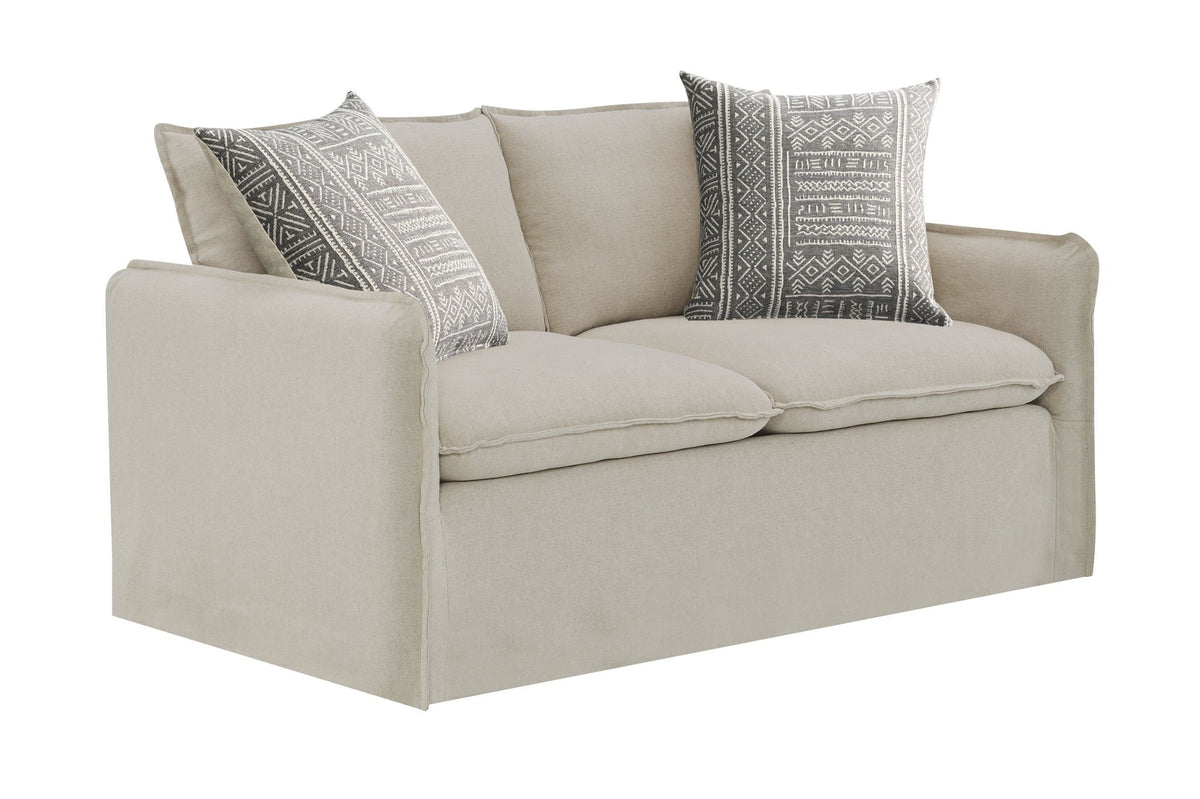 Classic Beige Linen Sofa and Toss Pillows