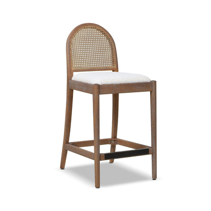 Curved Back Cane Counter Stool with woven cane back white cushion brown wood frame HouseOfZazla on Tampa Home & Garden Store
