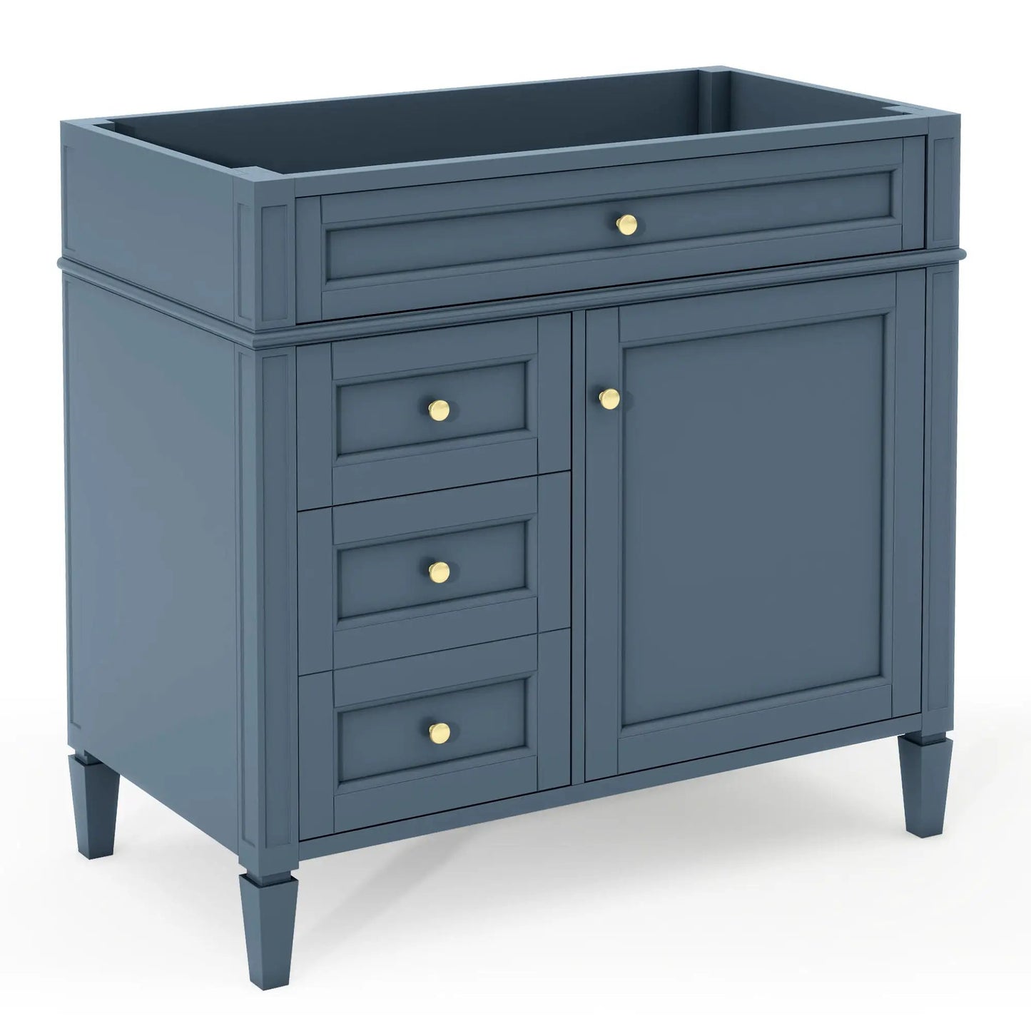 Bathroom vanity base in blue with 2 drawers and gold knobs, cabinet doors Unique Piece Furniture on Tampa Home & Garden Store