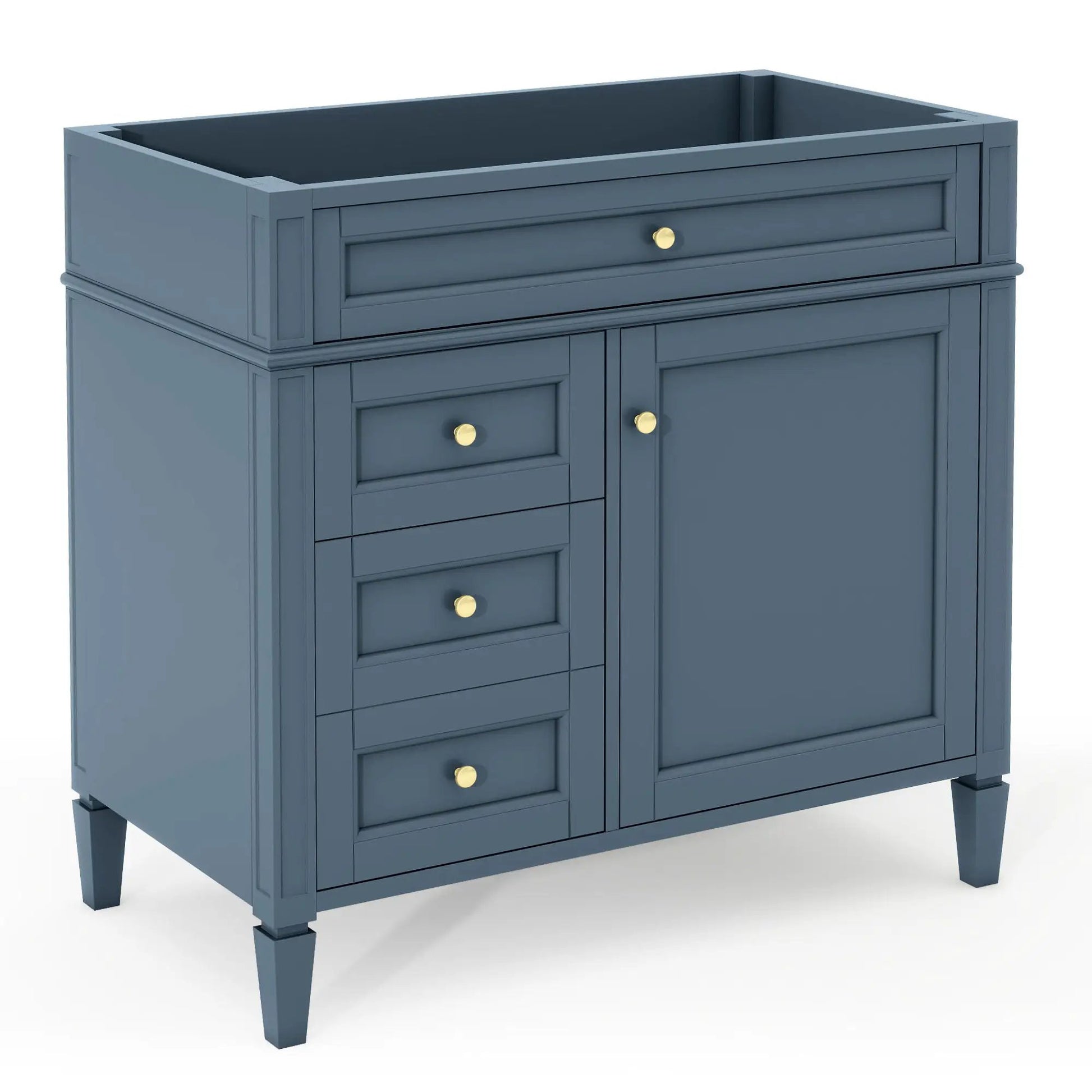 Bathroom vanity base in blue with 2 drawers and gold knobs, cabinet doors Unique Piece Furniture on Tampa Home & Garden Store