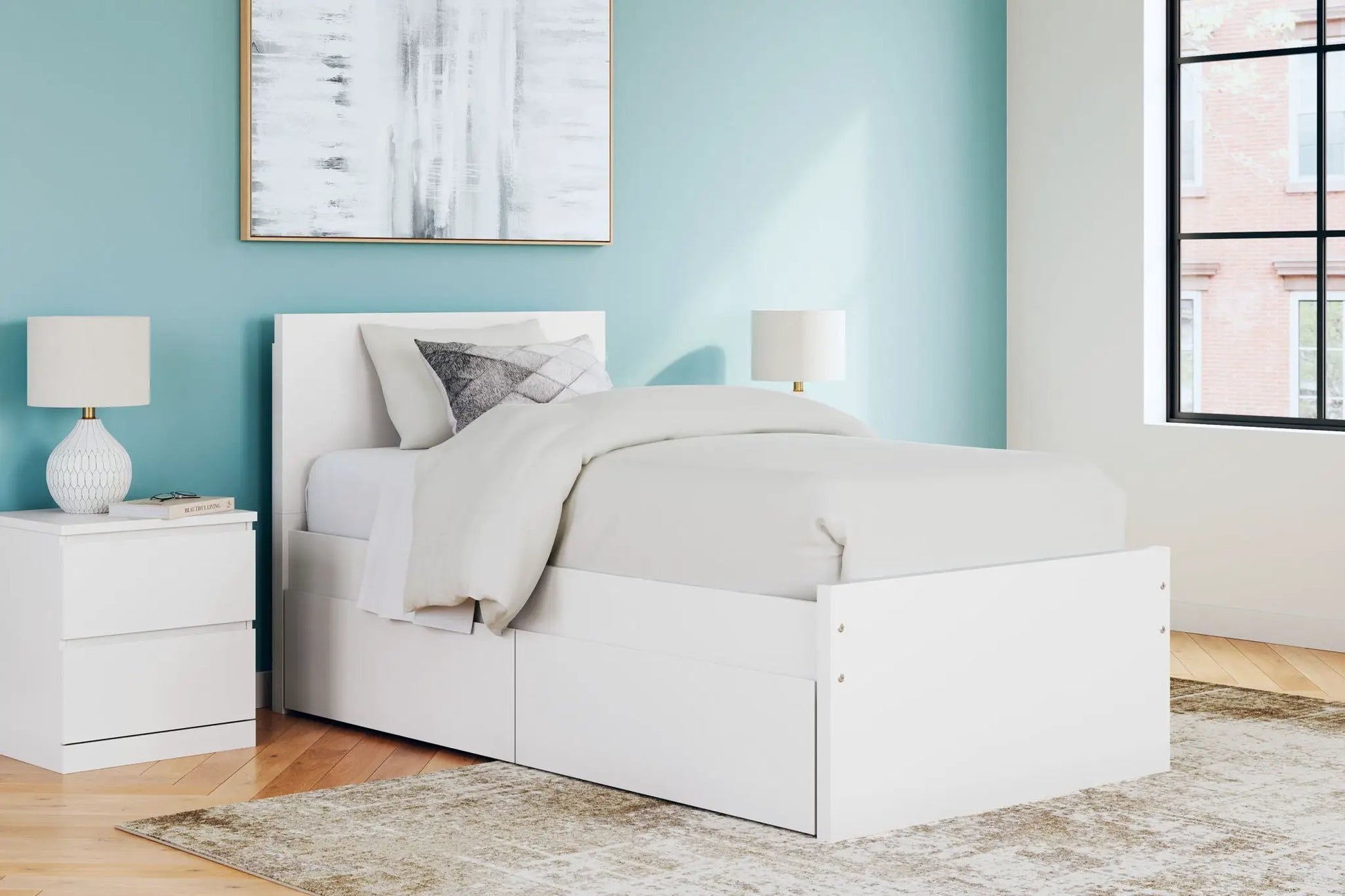 Onita Panel Platform Bed with white storage drawers, Unique Piece Furniture on Tampa Home & Garden Store