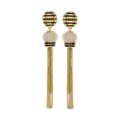 Yellow Bumble Earrings bee-striped yellow-black studs with pearl drops and tassels on Tampa Home & Garden Store
