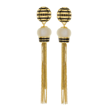 Yellow Bumble Earrings by Lauren G Adams, bee-striped studs with cream beads and tassels on Tampa Home & Garden Store