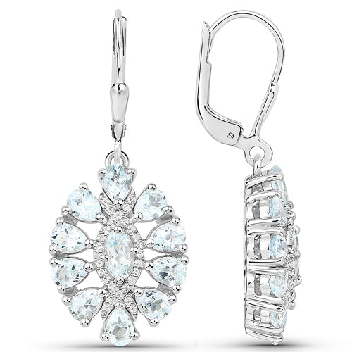 Earrings, pair of Bids.com sterling silver drop with 2.93 ct aquamarine and white topaz halo on Tampa Home & Garden Store
